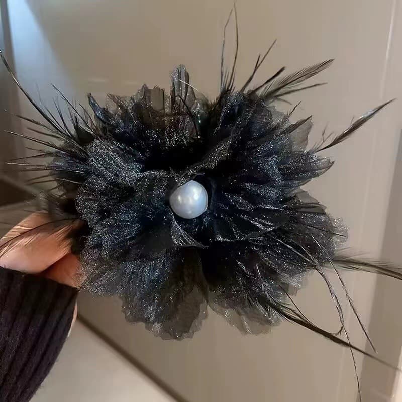 8002 feather flower clip-black