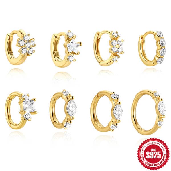 European and American Simple Ins Stacking Style S925 Sterling Silver Flower Five-Petal Flower Five-Pointed Star Diamond Cartilage Earrings Ear Buckle 6mm