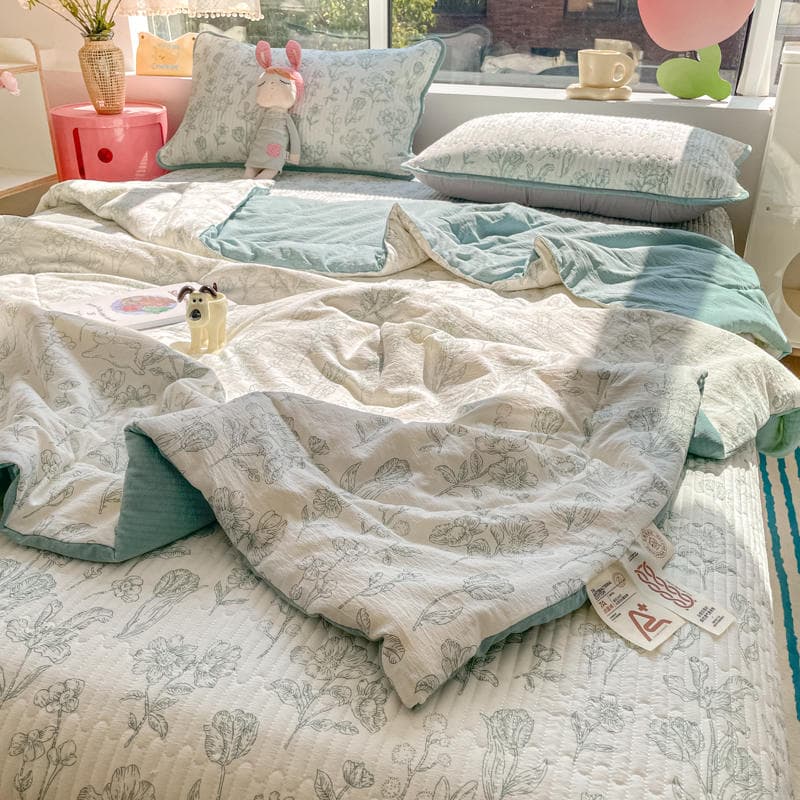 Category a Maternal and Infant Grade 7A Antibacterial Cloud-Sense Double-Layer Yarn Bed Cover Summer Quilt Four-Piece Set Washed Cotton Summer Cool Quilt Air-Conditioned Quilt 4