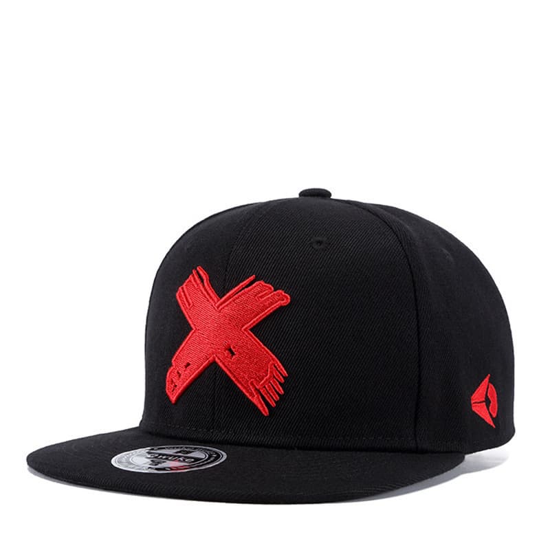Red x flat brim hat