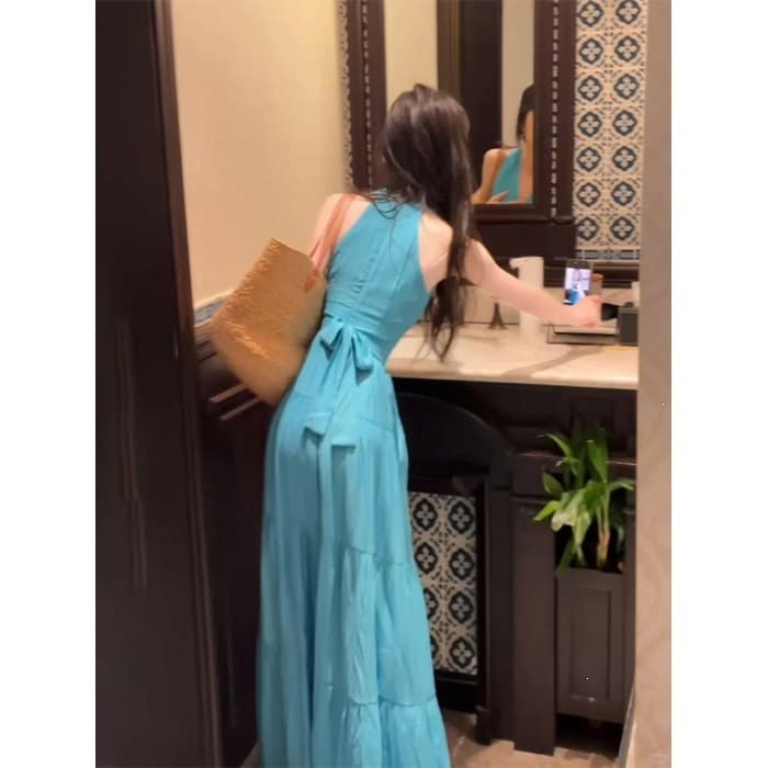 Sky blue suspender dress