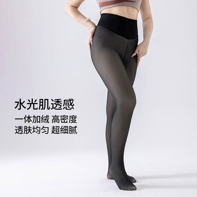 Böyük ölçülü, qara, payız-qış üçün yun astarlı, qalınlaşdırılmış, şəffaf görünüşlü legginslər 2