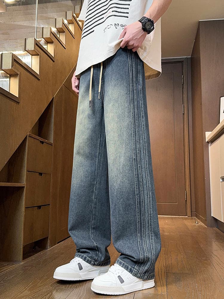 Teenagers' Spring & Fall Jeans for Boys, Junior High School and High School Students, Loose Straight Pants, Big Children's Wide-Leg Casual Long Pants 2