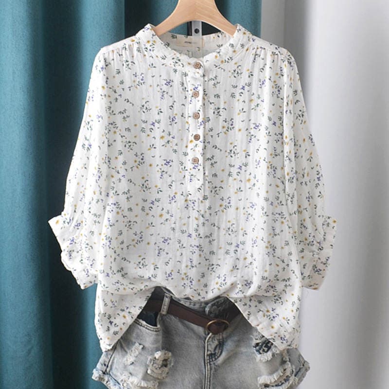 Double-layer cotton yarn shirt floral stand collar baby cotton yarn loose plus size Japanese and Korean shirt factory wholesale delivery women's clothing 1