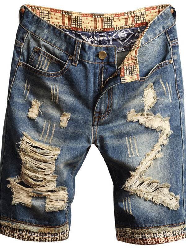 Lined Cloth Jeans Men's Tattered Five-Point Beggar Pants All Year Round Trendy Brand Personalized Men's Jeans Jeansmen 5