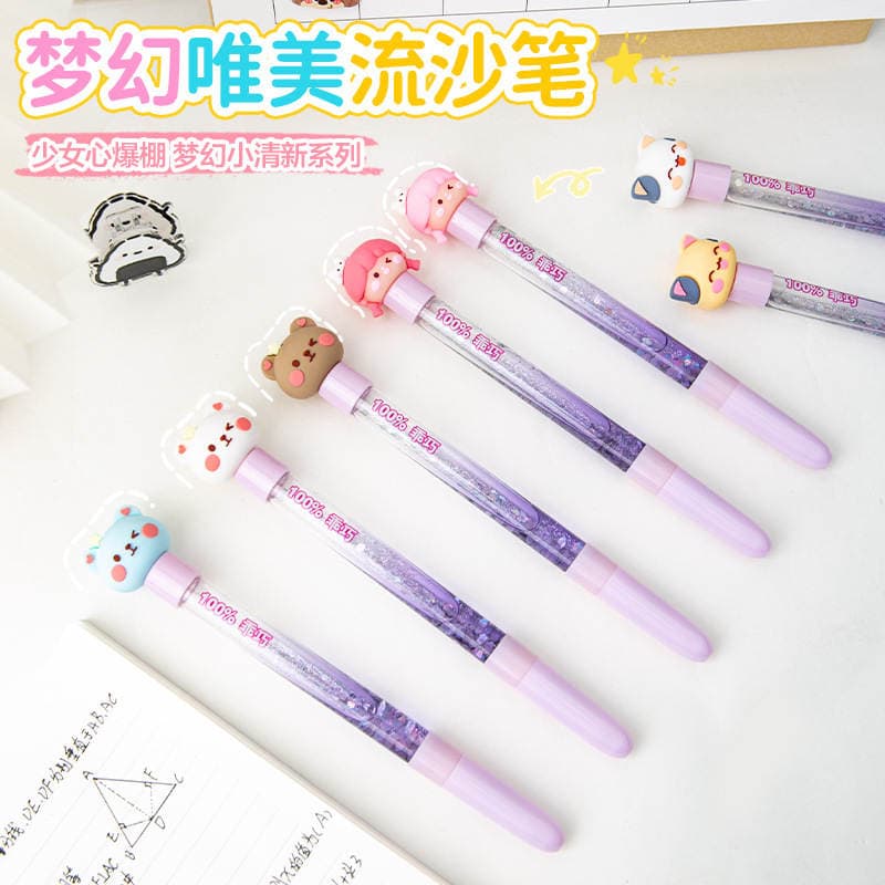 Creative Liquid Sand Pens Student Exam Prizes Stationery Cute Oil-Filled Glitter Multi-Color Animal Gel Pens Bulk Customization 2
