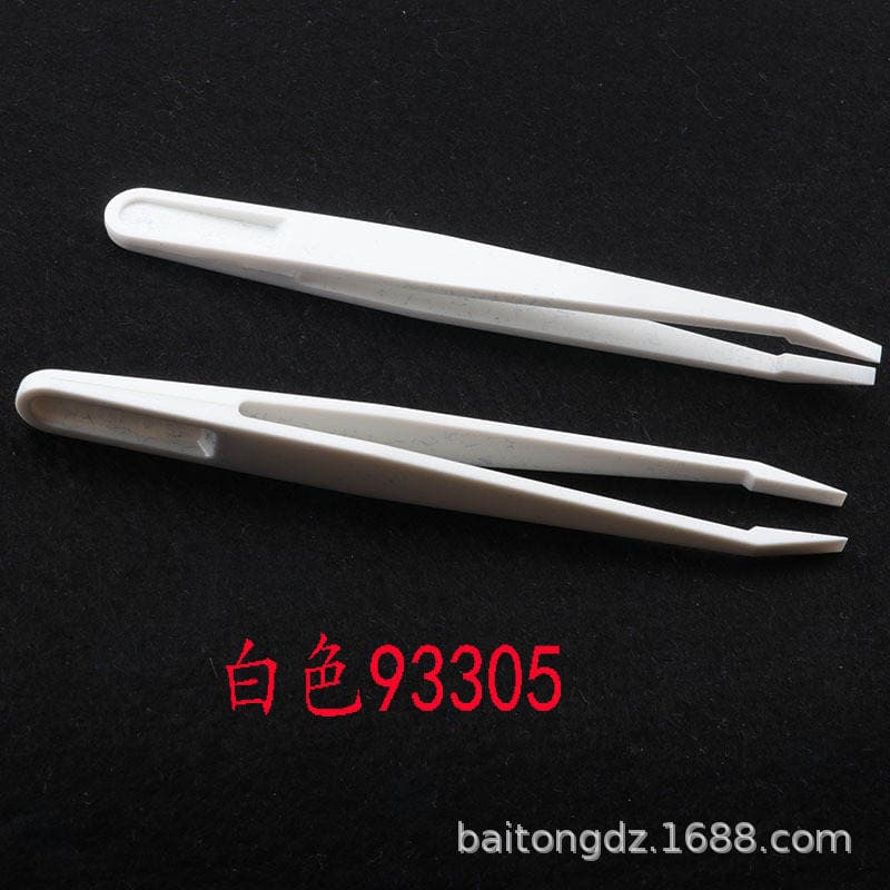 Highly Elastic White Anti-tweezers Flat Head Pointed Elbow New Material Anti-static Plastic Purification Tweezers 93308 Series 4
