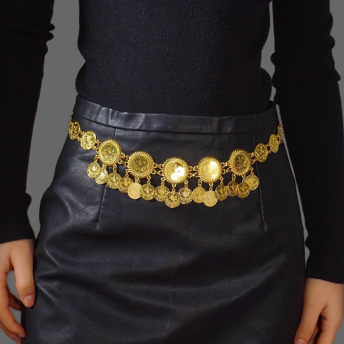 Middle East Hot Selling Jewelry New Fashion Gold Metal Heavy Industry Coins Tassel Waist Chain Women's Skirt Accessories 1