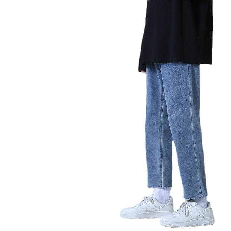 Cropped Jeans Straight Autumn Thin Men's Pants 9 Pants 2024 New Hong Kong Style Wide Leg Pants Boys' Trendy Pants 4
