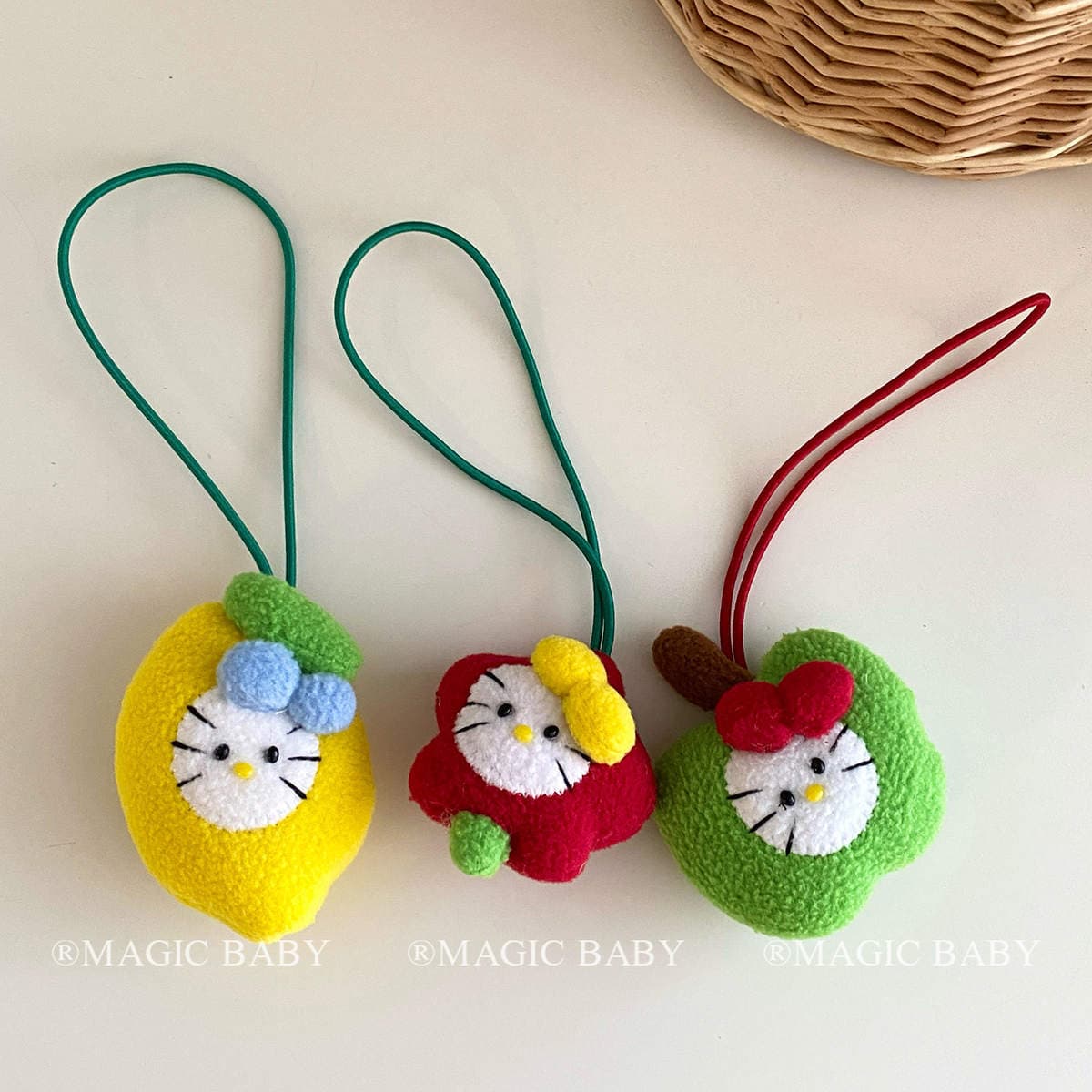 Plush Cute Cartoon Apple Kitty Cat Pendant for Little Girls' Backpacks, Keychain Decoration, Baby Accessories 4