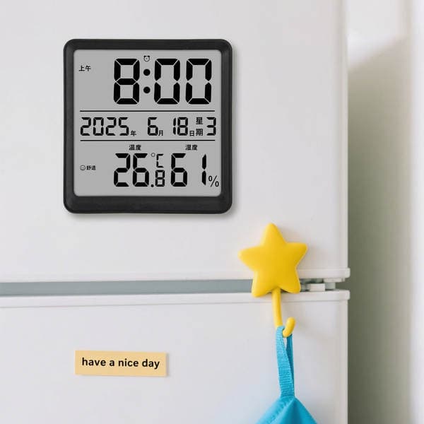 High-Precision Temperature and Humidity Meter with Time Indoor Household Built-In Magnetic Multi-Function Large Screen Display Temperature and Humidity Meter