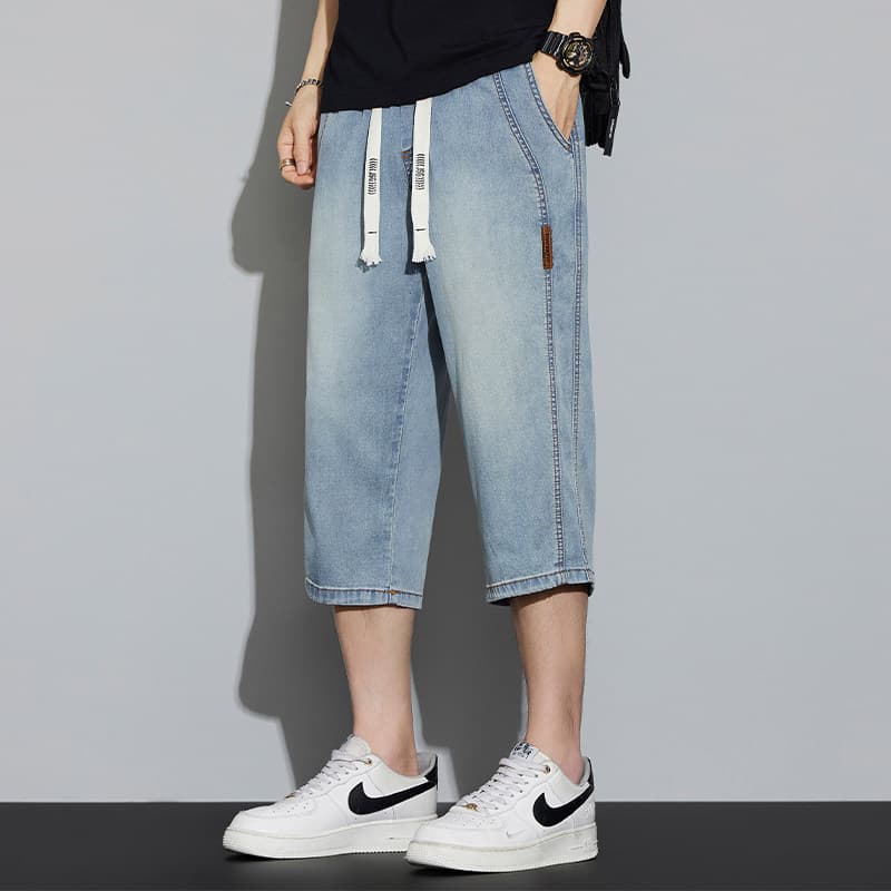 7003 deep nostalgic tencel elastic waist drawstring—cropped pants
