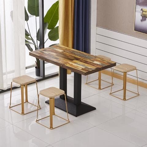 Cyan vintage floor, table and four stools