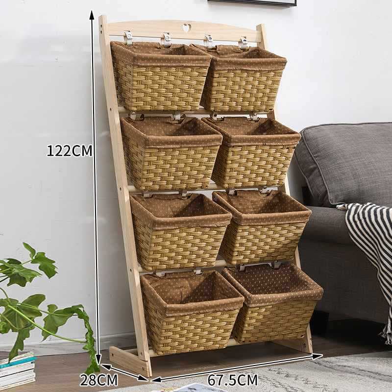 Yellow leather basket + log pole, double row, four layers