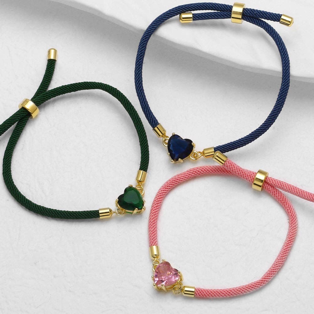As Jewelry Rəngli Zirkonlu Ürək Formalı Qadın Bilərzik, Tənzimlənən Əl İşi Hörüklü Bilərzik Brm18 3