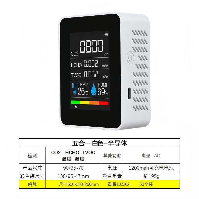 Portativ 5-i 1-də hava keyfiyyəti detektoru (CO2, formaldehid, TVOC, PM2.5, temperatur, rütubət) 4