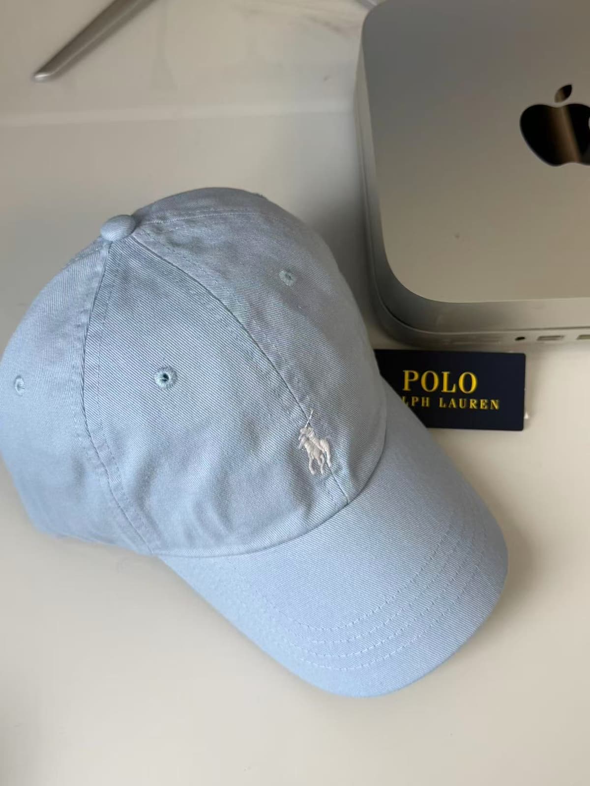 Sky blue white label