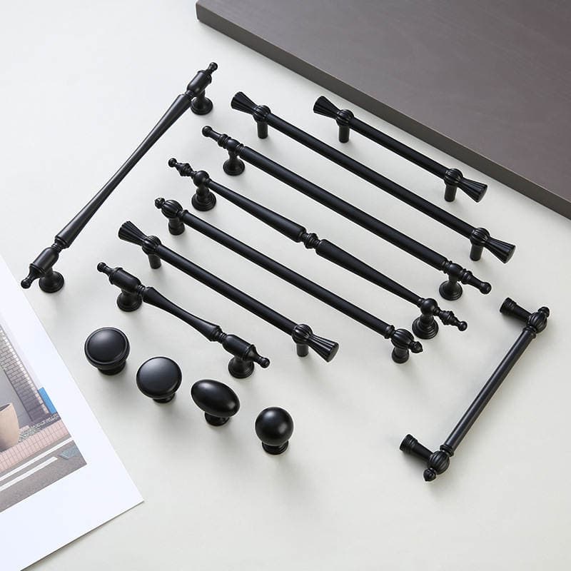 French-Style Minimalist Solid Single-Hole Furniture Hardware Accessories Drawer Cabinet Door Handle American-Style Black Cabinet Wardrobe Handle 2