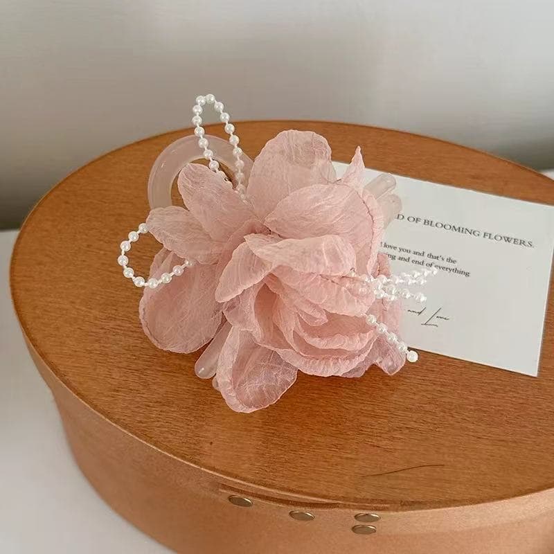 6063 beaded burnt edge flower clip-pink