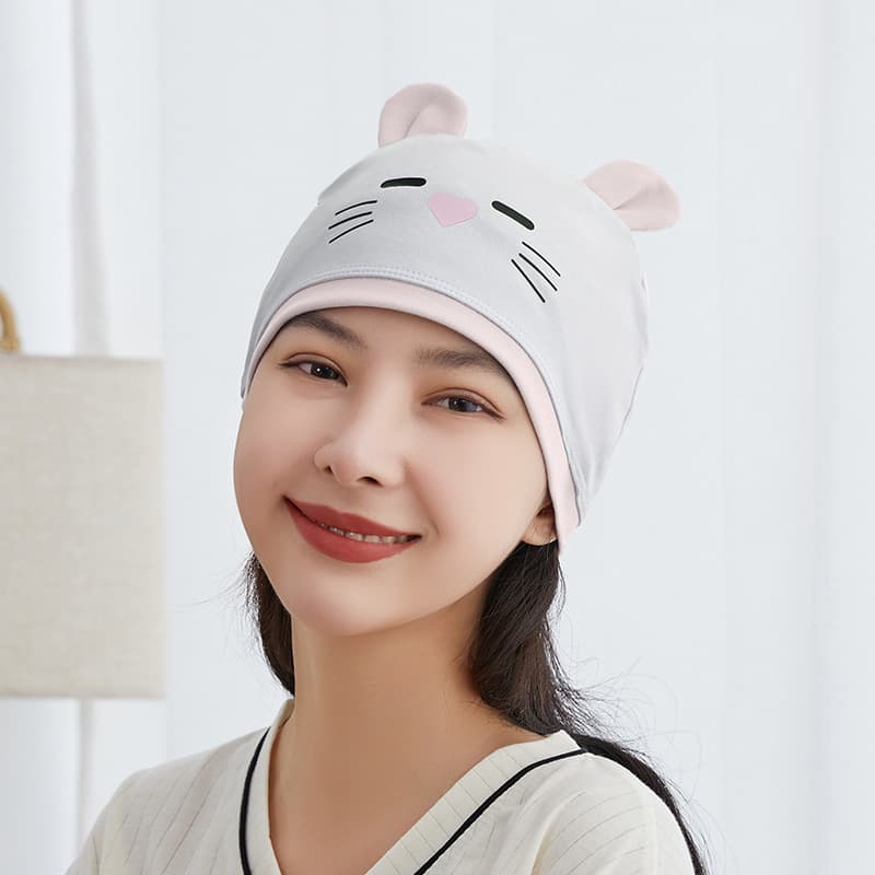 Thin material adult ear hat cat gray