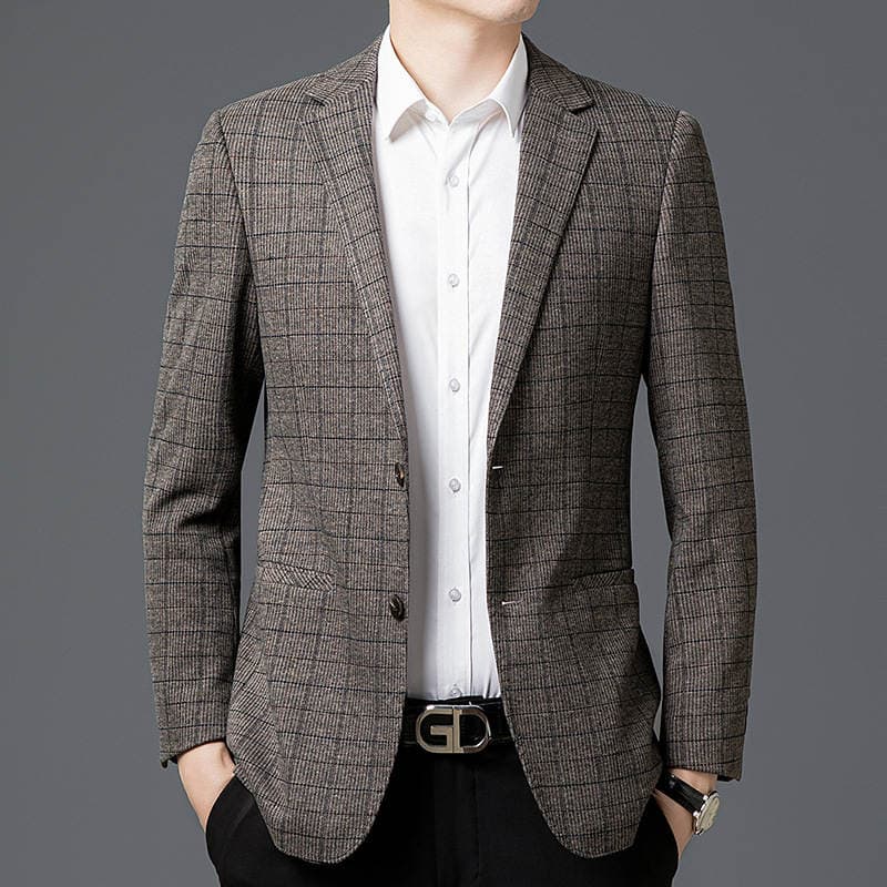 Simple and Elegant Men's Fashion Casual Suit 2025 Autumn and Winter New Style Middle-Aged Plaid Versatile Trendy Blazer 2