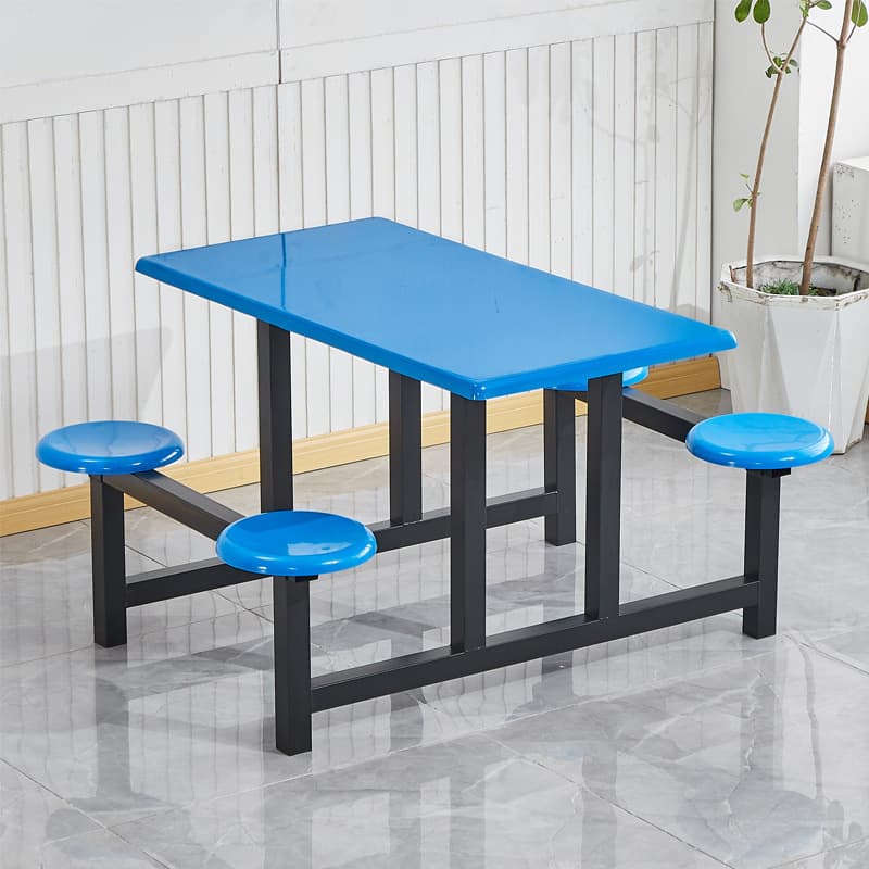 Fiberglass table top + iron frame + plastic round stool for 4 people