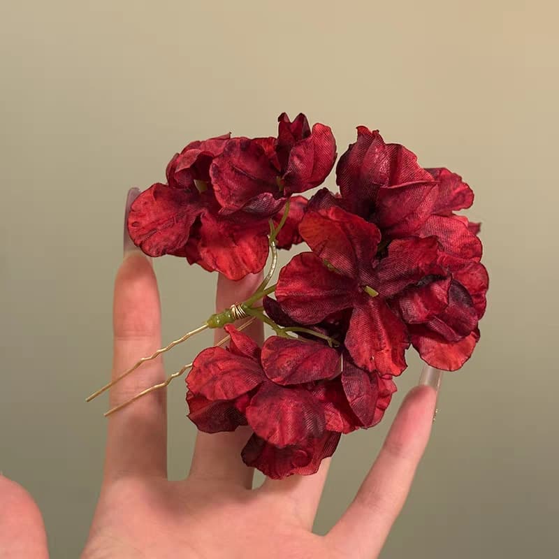 Burgundy artificial flower hairpin