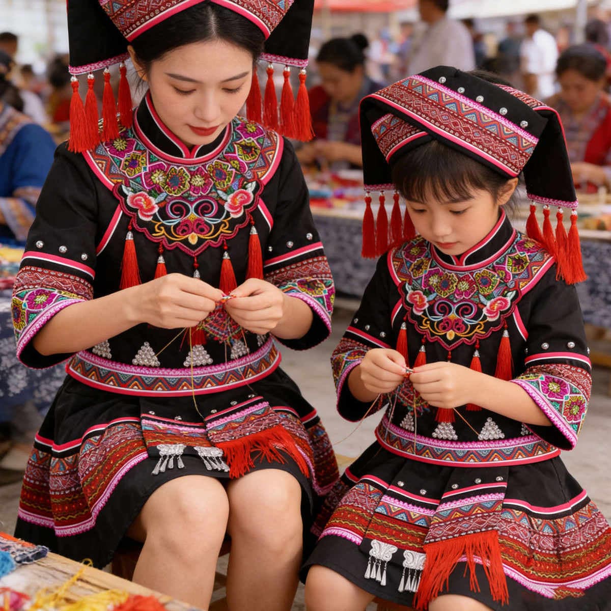 March 3Rd Ethnic Minority Clothing Parent-Child Outfits for Adults and Children, Guangxi Zhuang Ethnic Clothing, Yi Ethnic Clothing, Tujia Ethnic Clothing 3