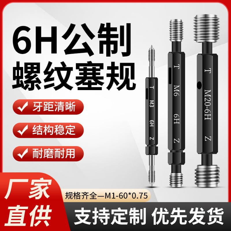 6H Metric Fine Thread Plug Gauge Pass/Fail Gauge for Measuring Internal Diameter Cylindrical Threads, High Precision M1-60*0.75 1