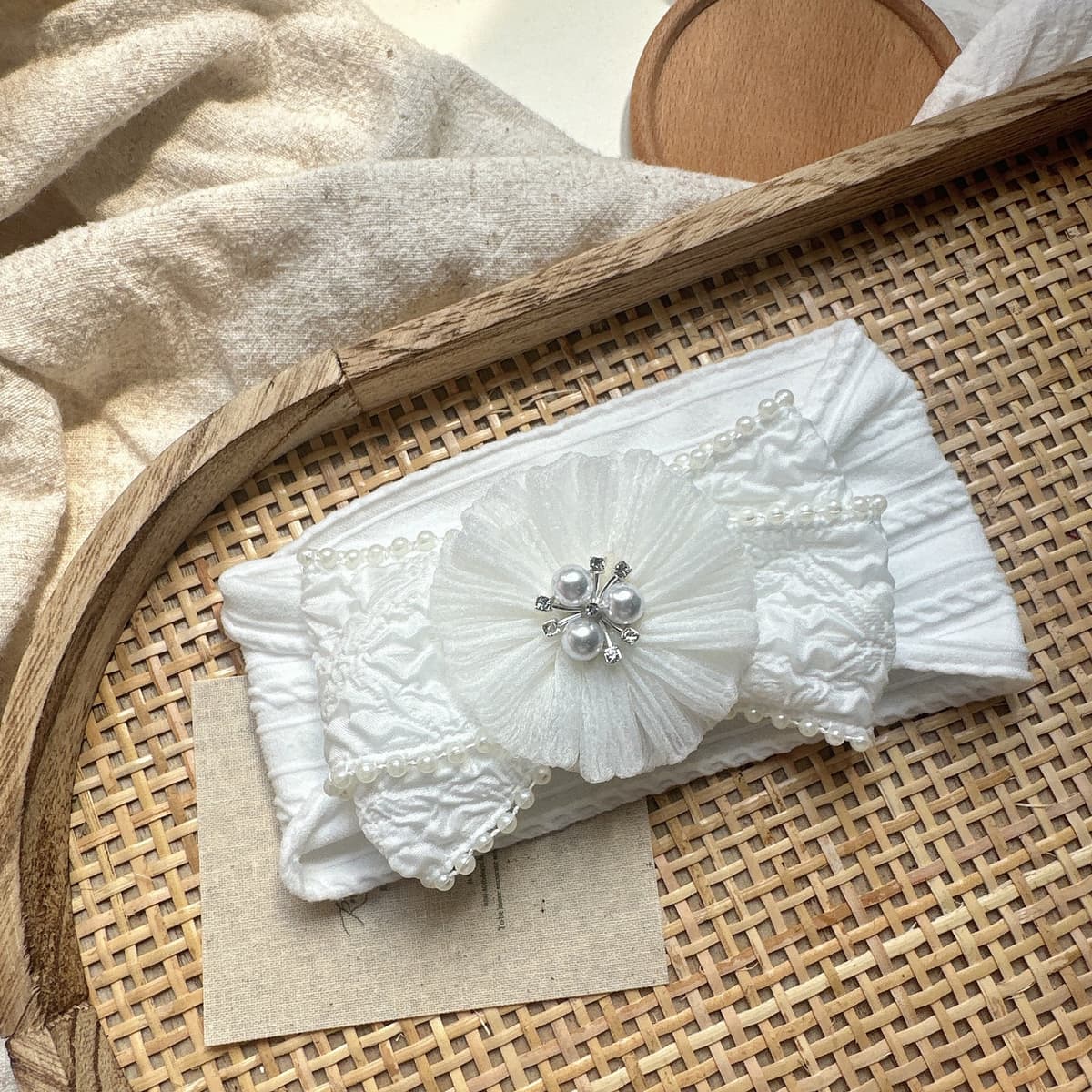 White pattern round flower 5148 white jacquard headband