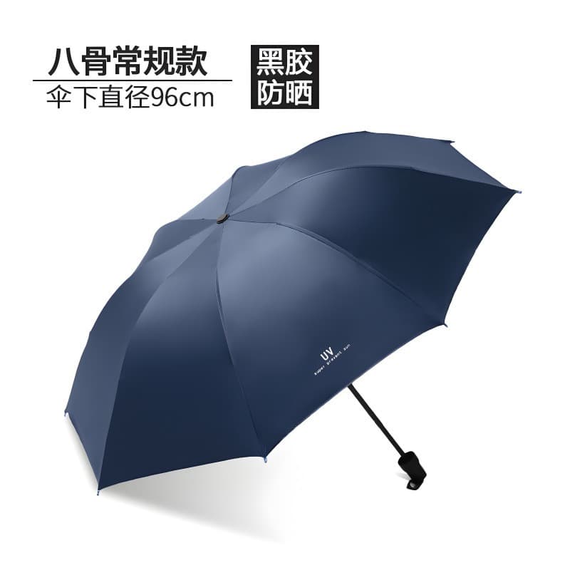 [manual model] 8-bone navy blue reinforced umbrella for both rain and shine