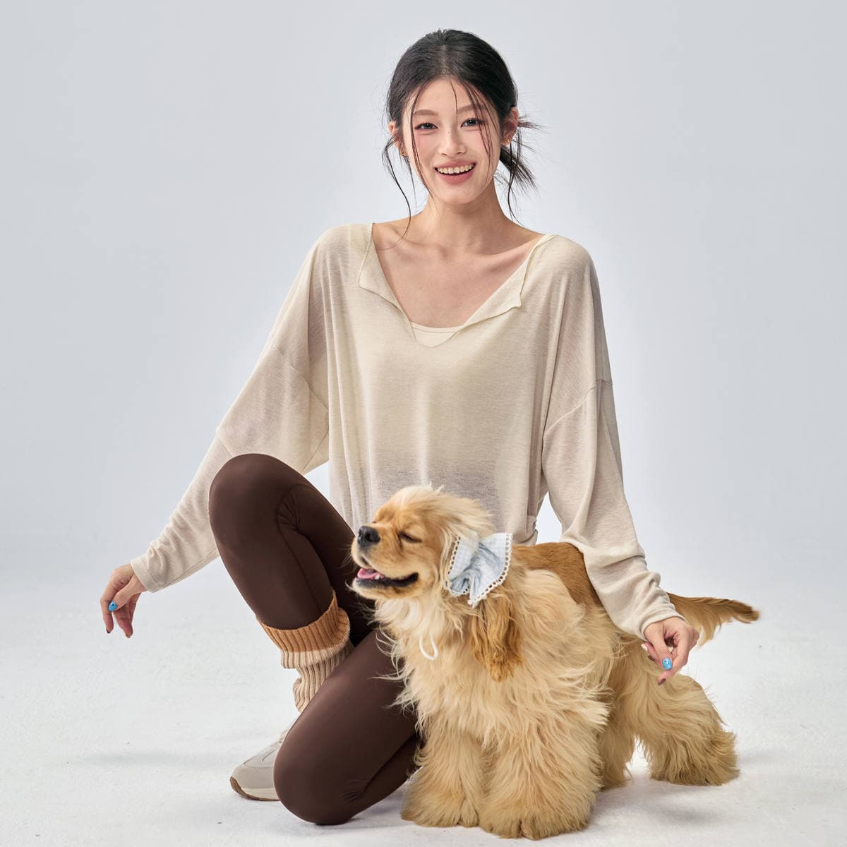 Fitness Girl Loose Yoga Clothes Casual Slimming Look Pure Color Blouse V Neck Breathable Pilates Training Long Sleeves 4