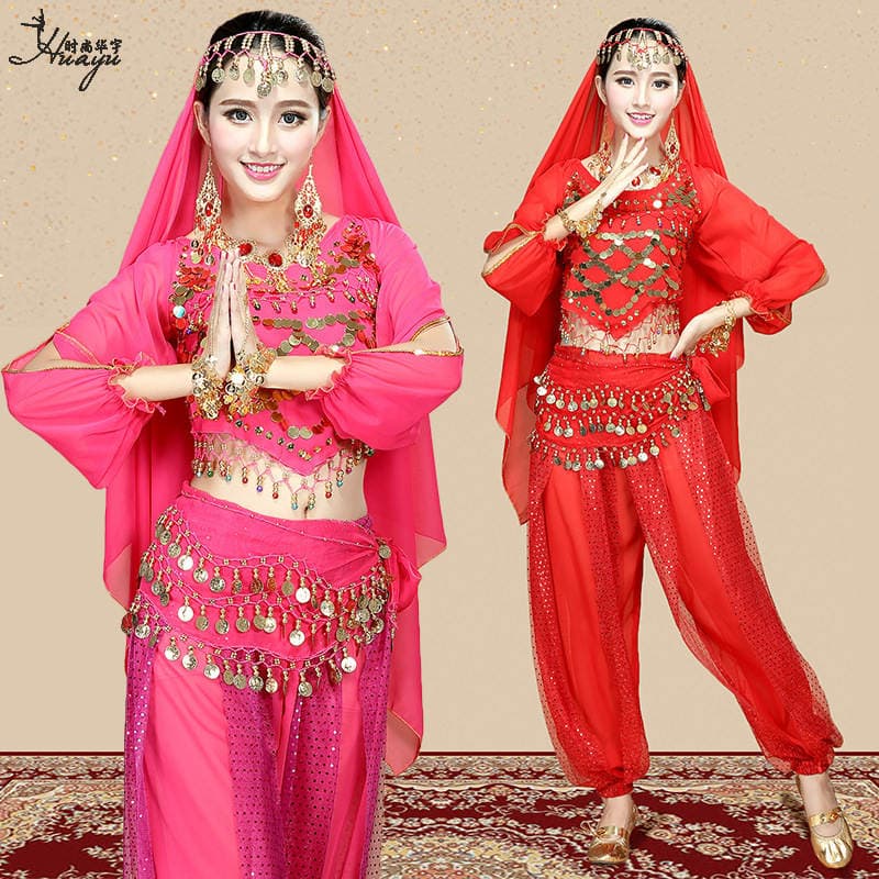 Huayu Dance Indian Dance Performance Costumes Xinjiang Ethnic Dance Indian Girl Performance Long-Sleeve Pants Set European and American Style 1