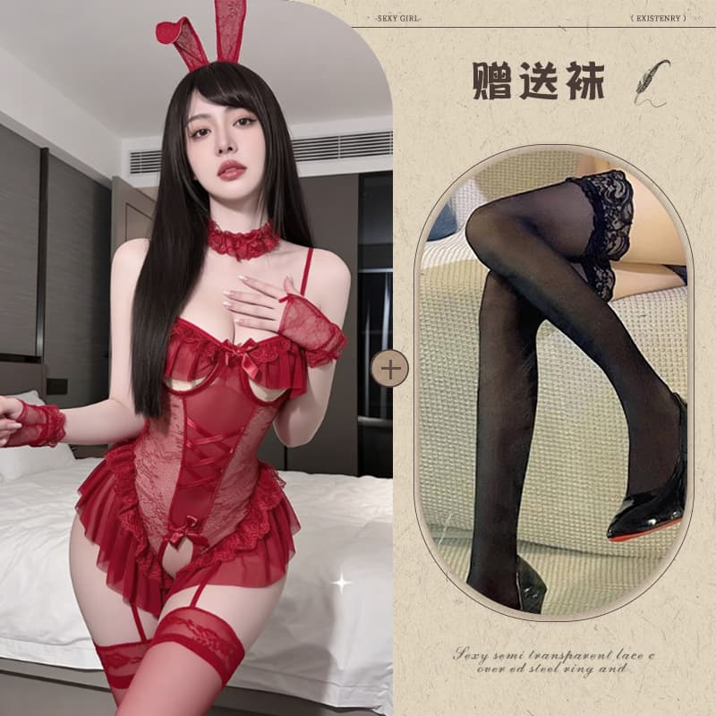 Burgundy + black stockings