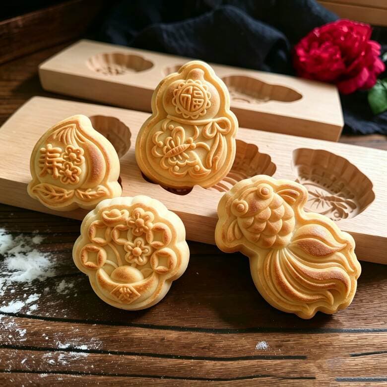 Original Wooden 3D Qixi Festival Pastry Mold, Chinese-Style Handmade Mung Bean Cake Mold 1