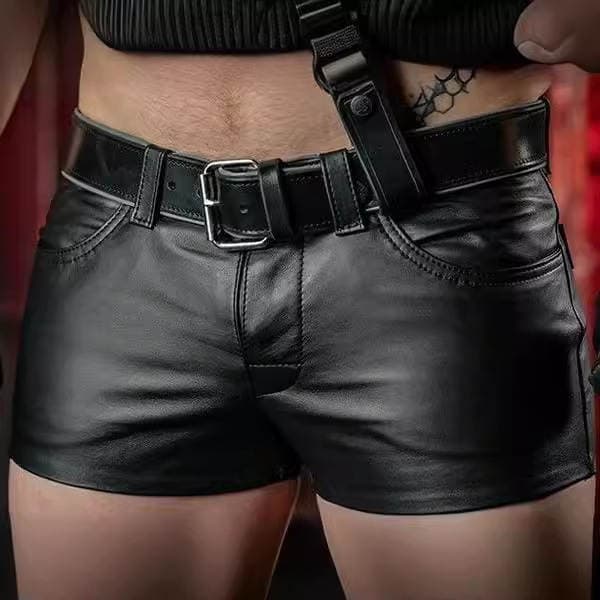2024 new explosions wish Amazon best selling European and American solid color PU casual men's short leather pants a generation of PK06 1