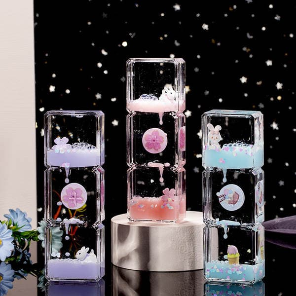 Geometric Three Square Cartoon Rabbit Oil Drops Children's Hourglass Toys for Classmates Birthday Gifts Creative Gifts