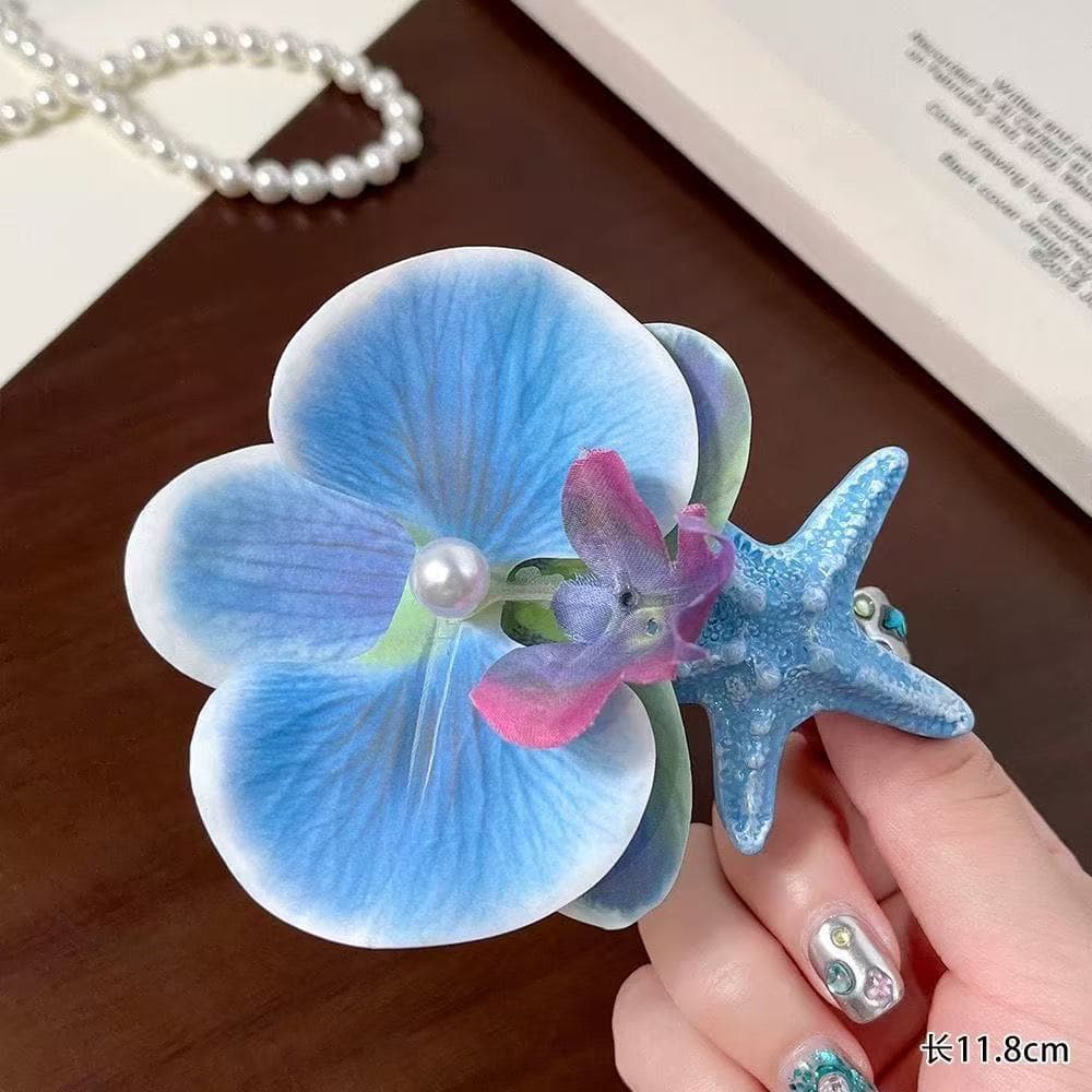 5876 starfish and phalaenopsis hairpin-blue