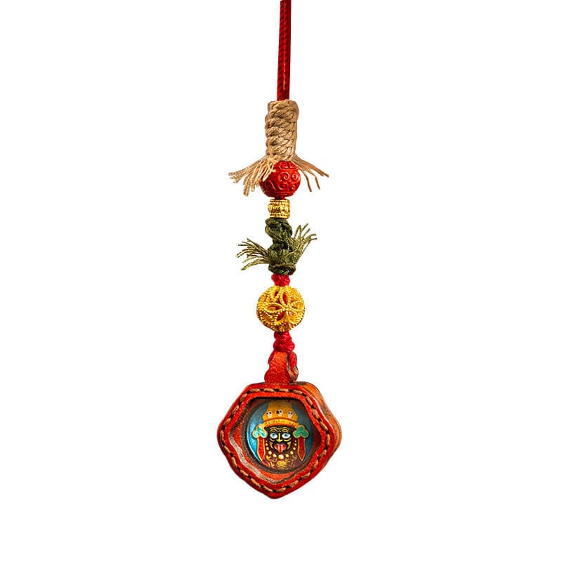 Hand-Painted Thangka Pendant with Five Directions of Wealth, Green Tara, Manjushri, Zaki Lhamo, Xizang-Style Ruba Thangka Small Bag Hanging Accessory 5