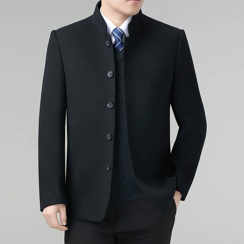 Winter Buttoned Double-Sided Cashmere Coat for Middle-Aged Men, Casual Down-Lined Thickened Men's Woolen Jacket 1