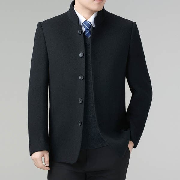 Winter Buttoned Double-Sided Cashmere Coat for Middle-Aged Men, Casual Down-Lined Thickened Men's Woolen Jacket