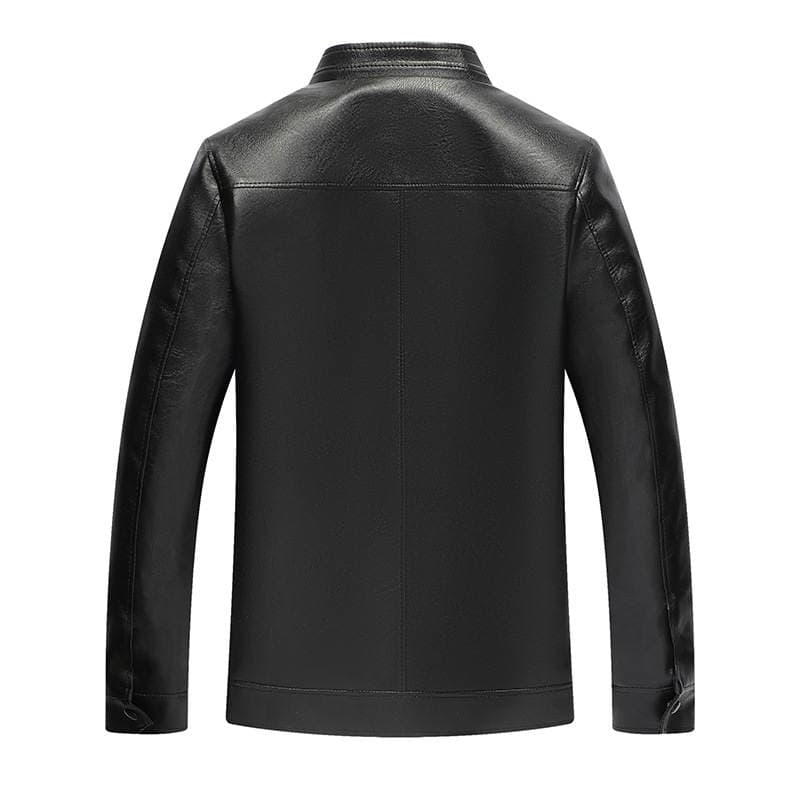 Middle-Aged Men's Pu Leather Jacket, Dad Style, Middle-Aged and Elderly Leather Jacket, Men's Spring and Autumn New Style, Stand-Up Collar Leather Jacket, Thin 2
