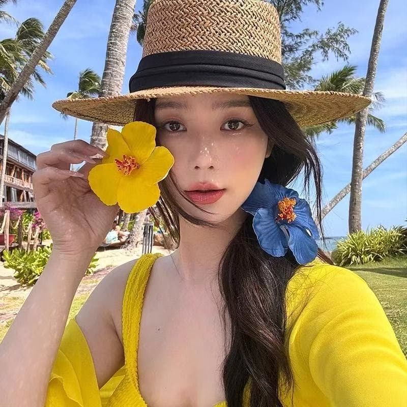 5601 hibiscus flower hairpin-yellow