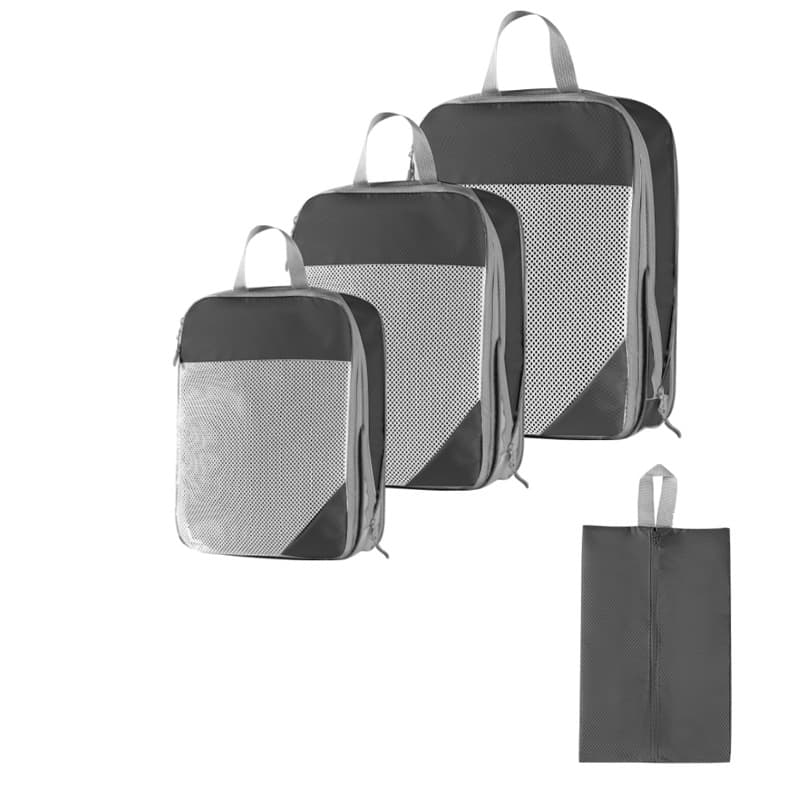 Three-piece mesh gray shoe bag
