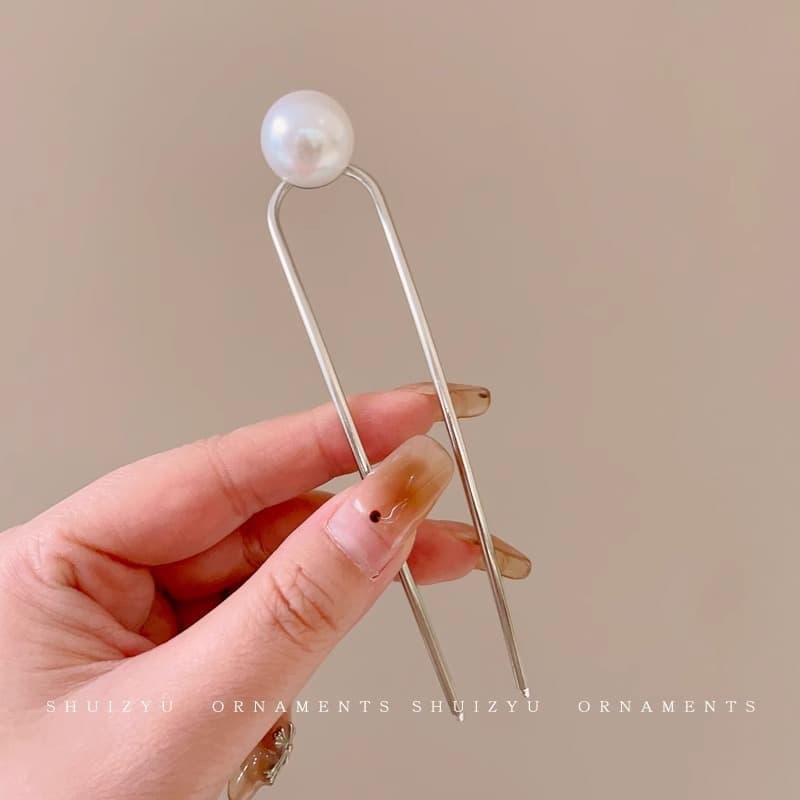 4#Silver pearl hairpin