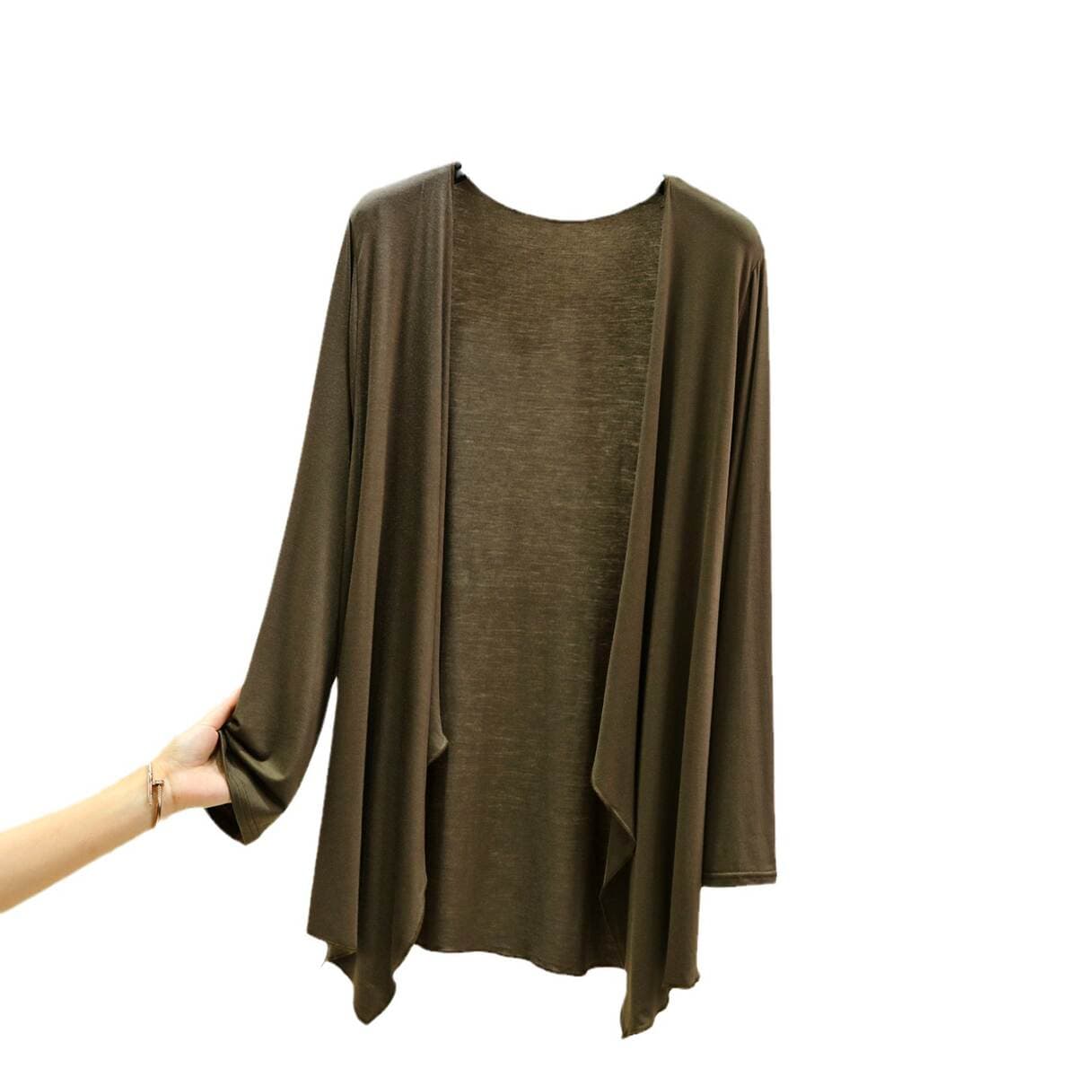 Summer New Modal Midi Cardigan Irregular Loose Large Size Sun Protection Clothing Thin Long Sleeve Air-conditioning Shirt 5