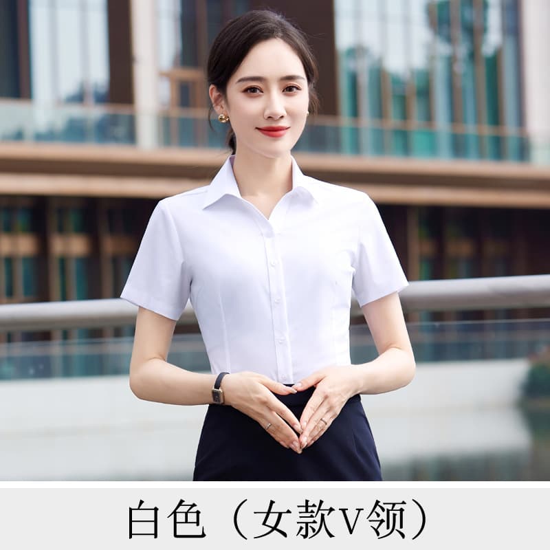 Women's short-sleeved white v-neck shirt
