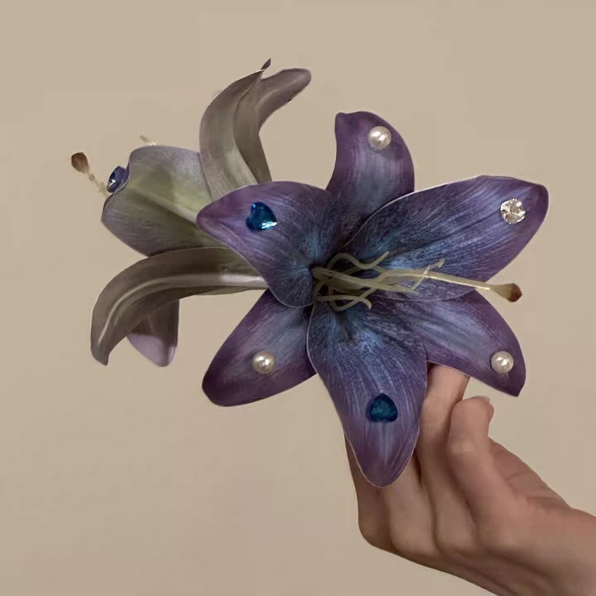 Blue and purple lily flower hairpin