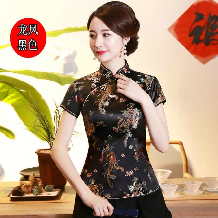 Dragon and Phoenix short sleeve (jacket) Black