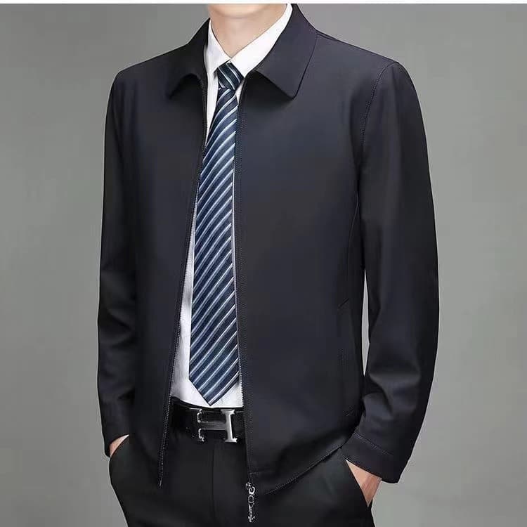 Black lapel zipper thin